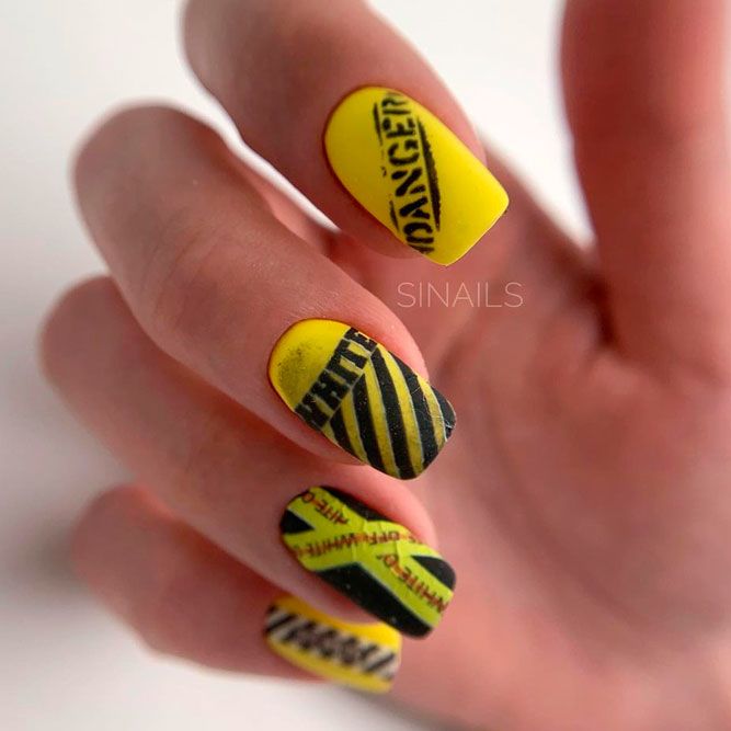 Easy Black and Yellow Nails