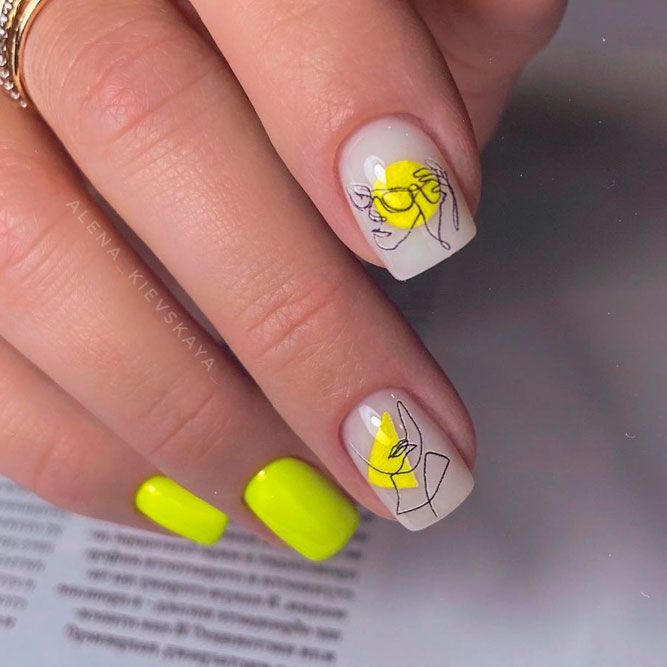 Yellow Nails With Negative Space