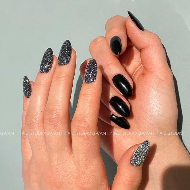 Glitter Accents for Black Nails