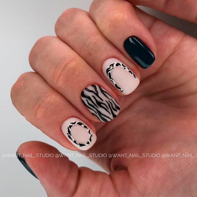 Matte Black and White Acrylic Nails