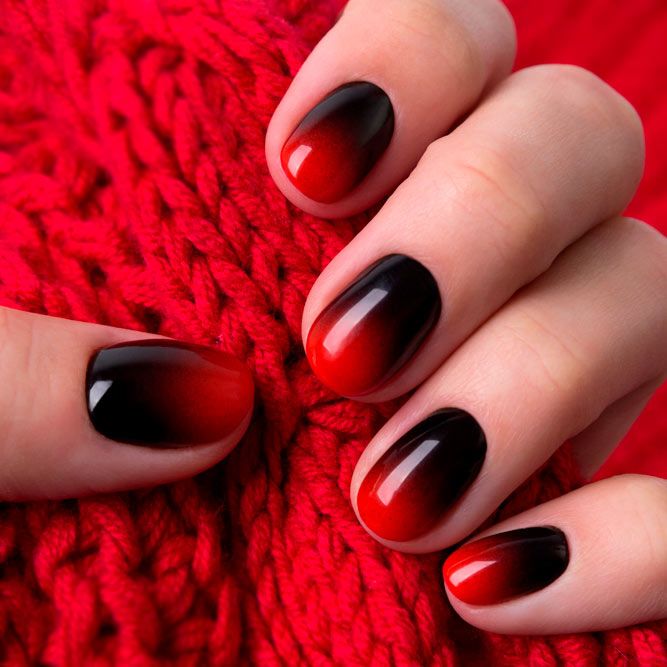 Red and Black Gradient Nails