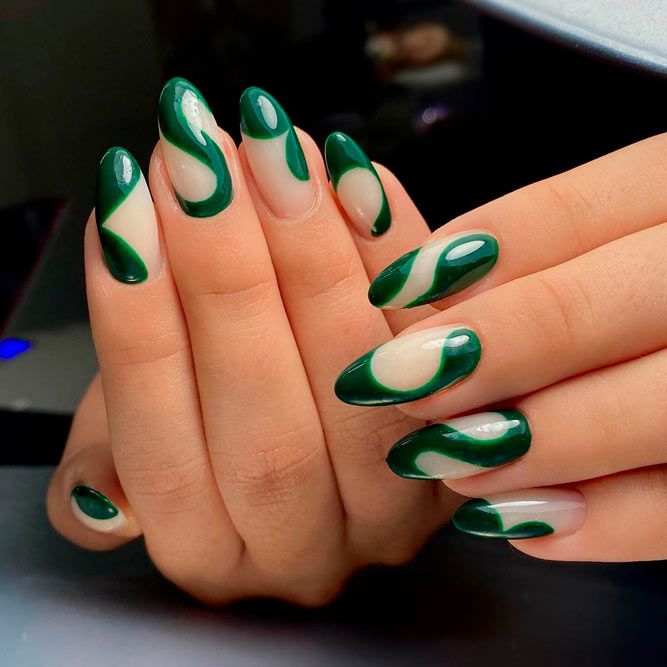 Abstract Dark Green Nails