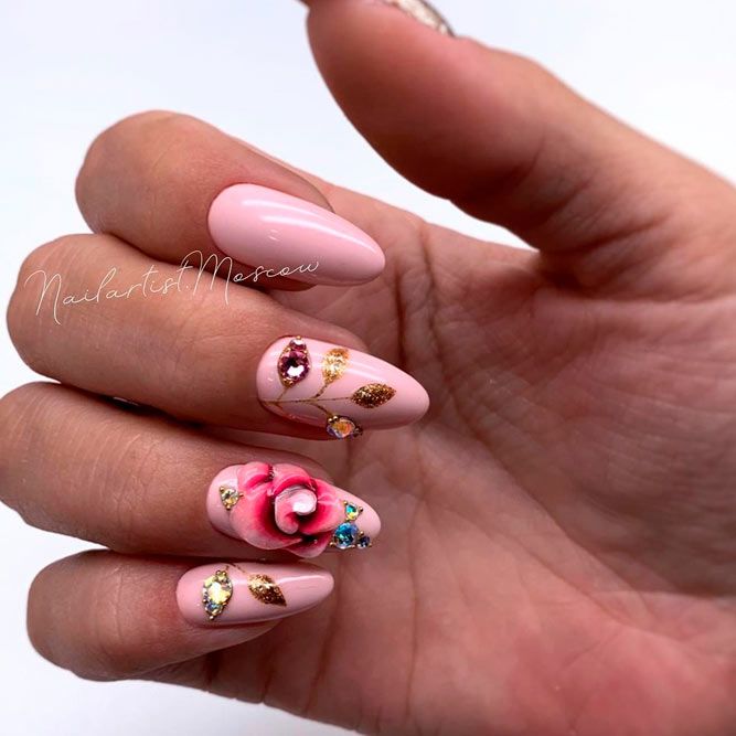 Light Pink Nails with Rhinestone