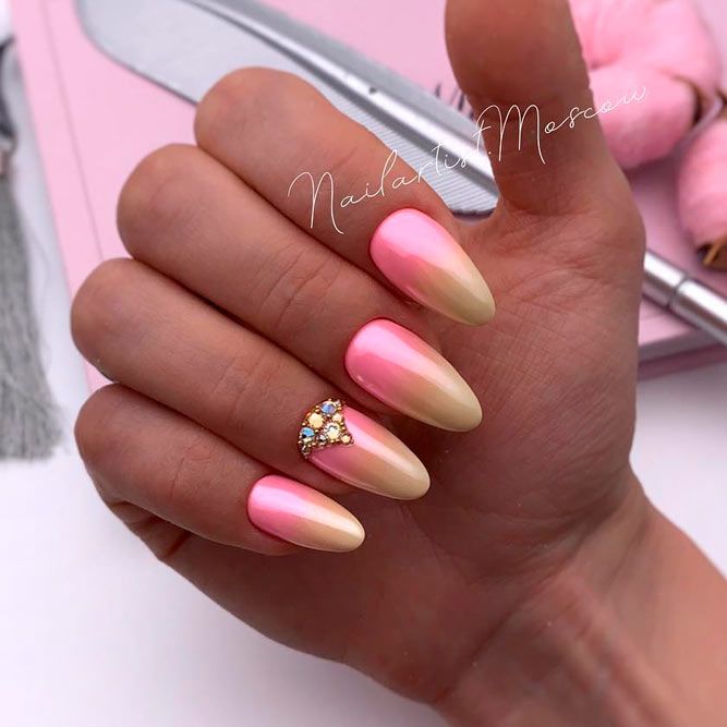 Light Pink Nails with Rhinestone Accent