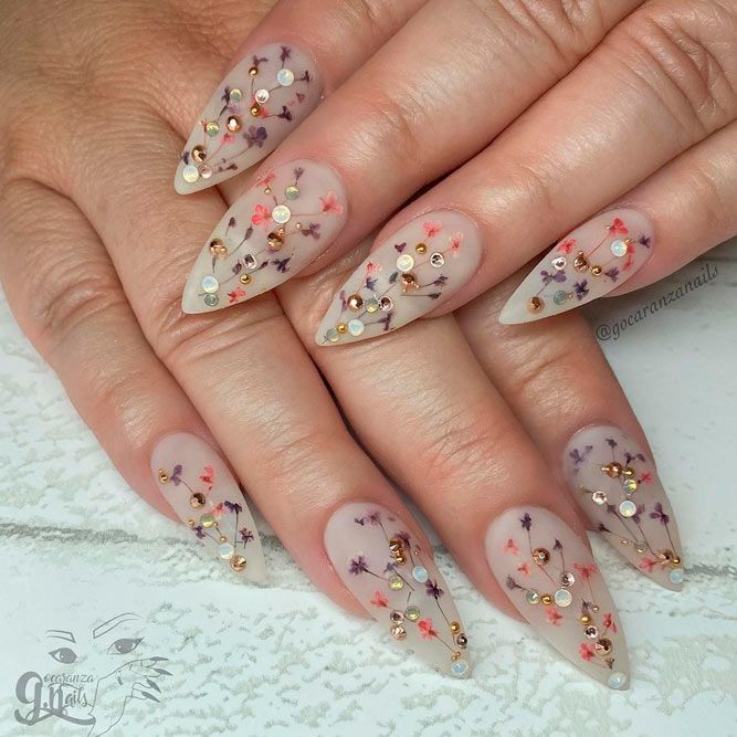 Stiletto Nails Designs with Stones