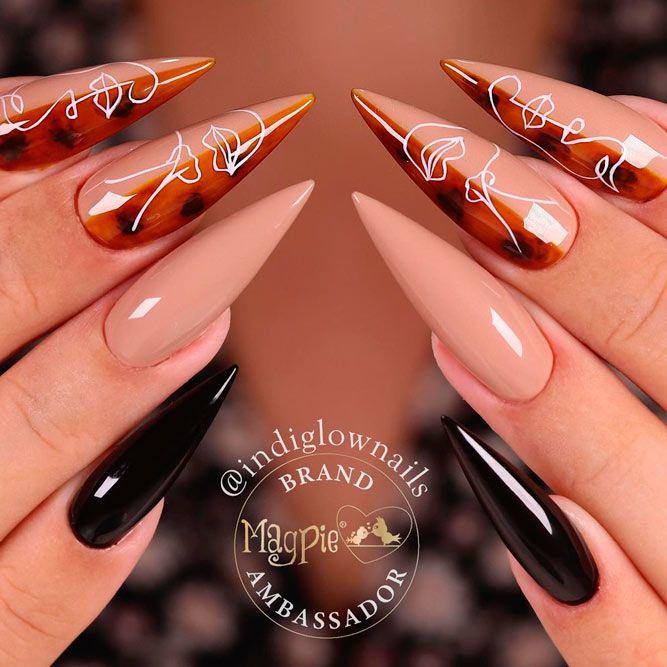 Abstract Nude Stiletto Nails