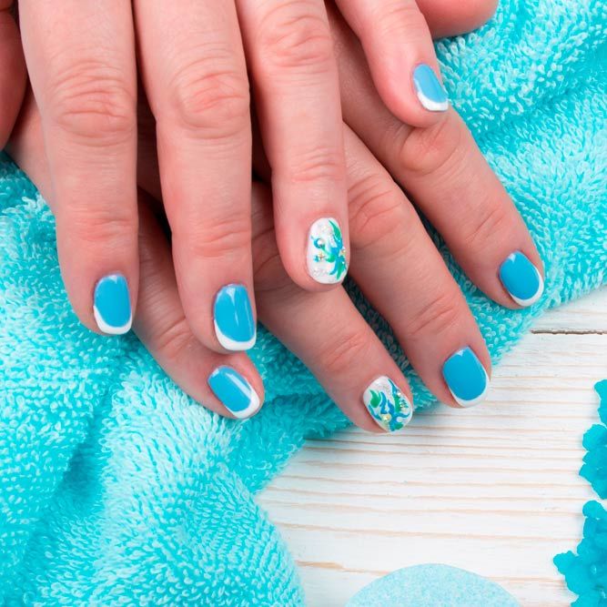 White And Teal Nails