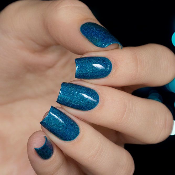 Glitter Teal Nails Designs