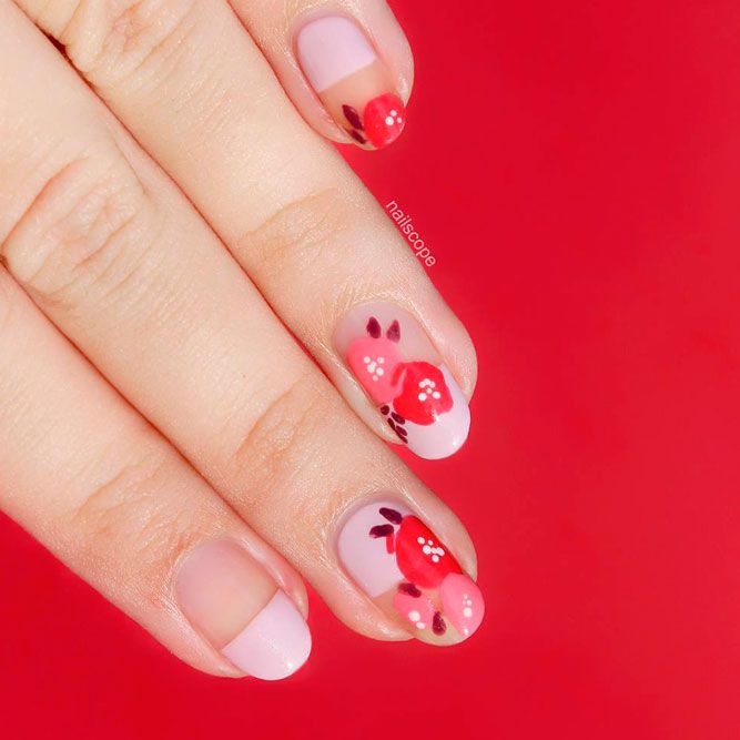 Floral Nail Art For Red Nails