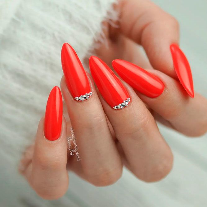 Red Nails With Stones
