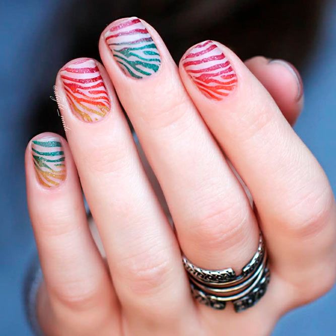 Colorful Zebra Print Nail Art