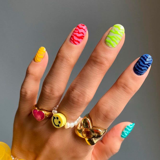 Colorful Idea For Zebra Print Nail Art