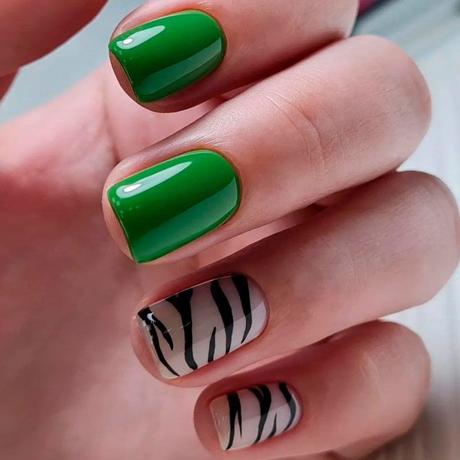 Green With Zebra Pattern on Nails
