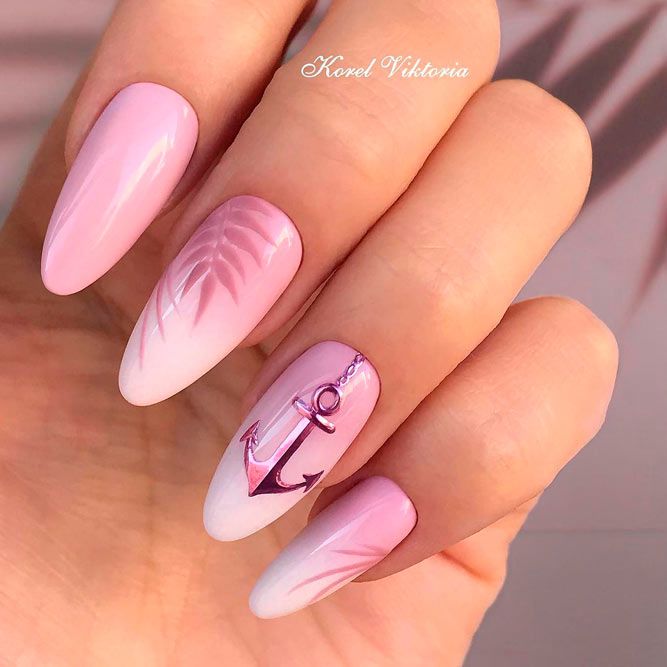 Girly Pink Nails with Anchor Art
