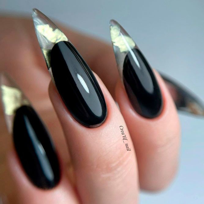 Black Nail Manicure with Foil