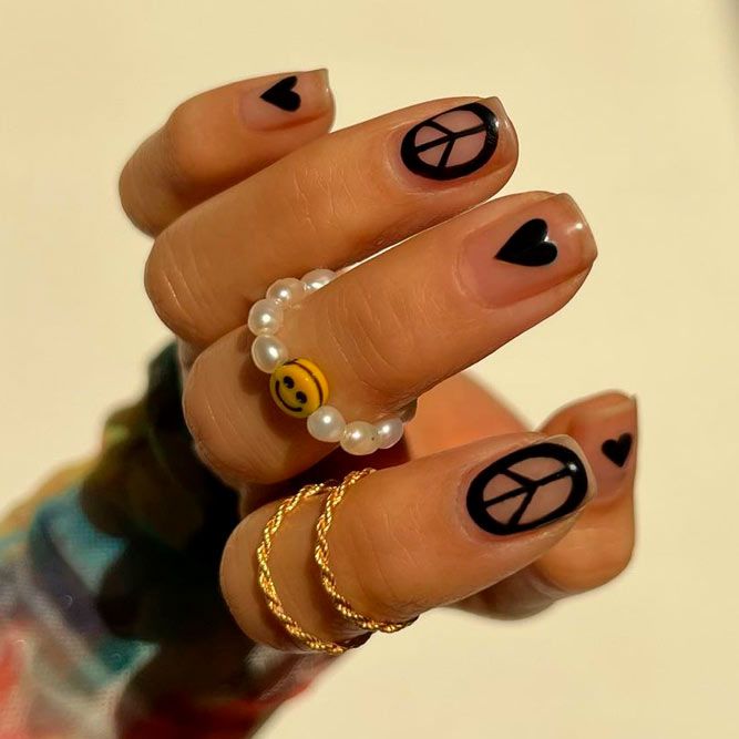Peace and Love Black Nails