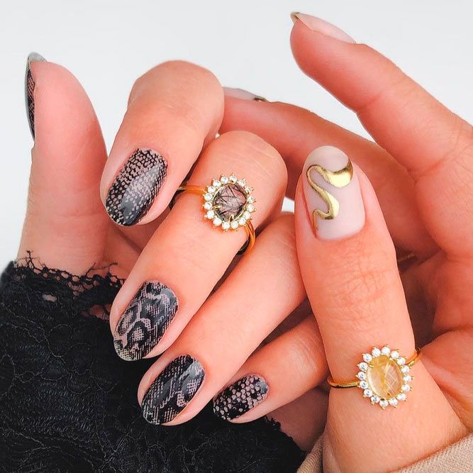 Black Nails with Hot Animal Print
