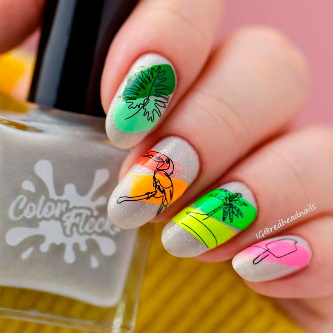 Adorable Festival Nails With Palm Trees