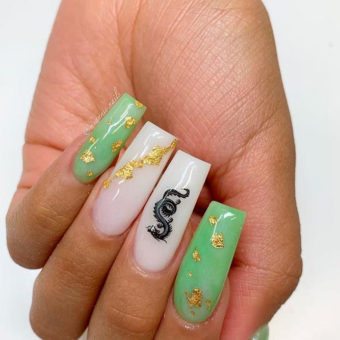 Sage Green Nails With Bright Accents