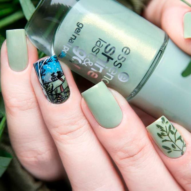 Sage Green Nails With Glitter