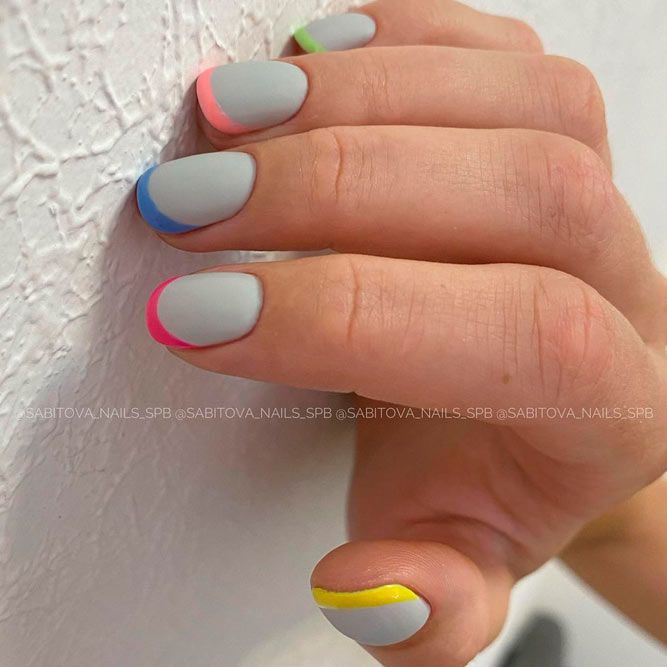 Colorful French For Short Acrylic Nails