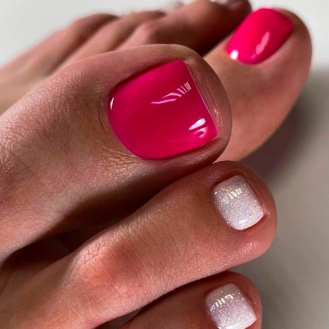 Neon Pink Design Nails For Toes