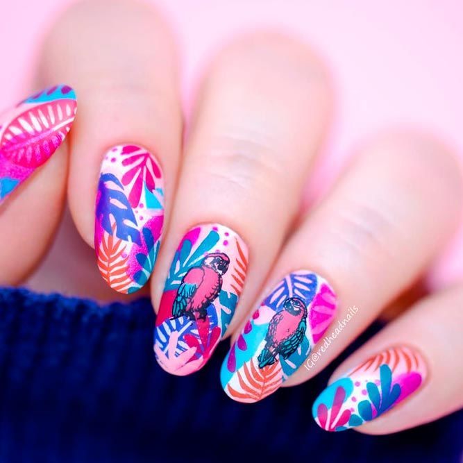 Birds Tropical Nails Designs