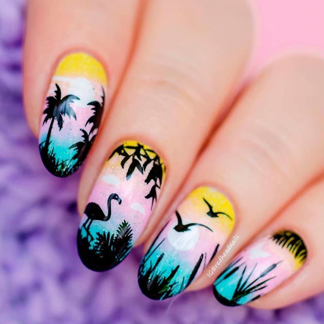 Sunset Tropical Nails Art
