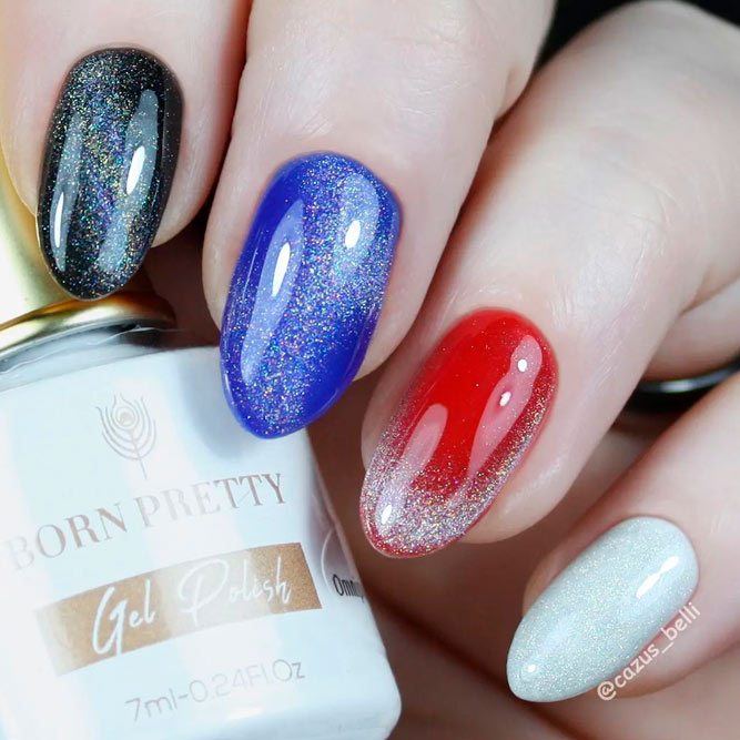 Patriotic 4th of July Nail Design With Glitter