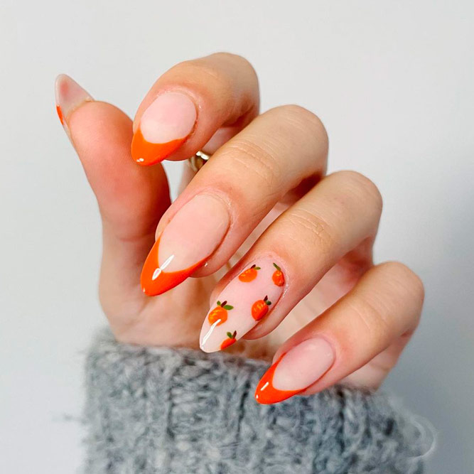 almond nails designs orange