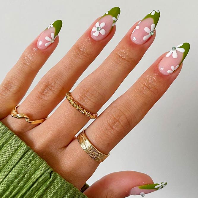 Almond Nails with Flowers