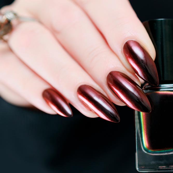 Red Brown Chrome Nails