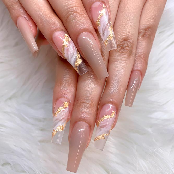 Light Brown Coffin Nails