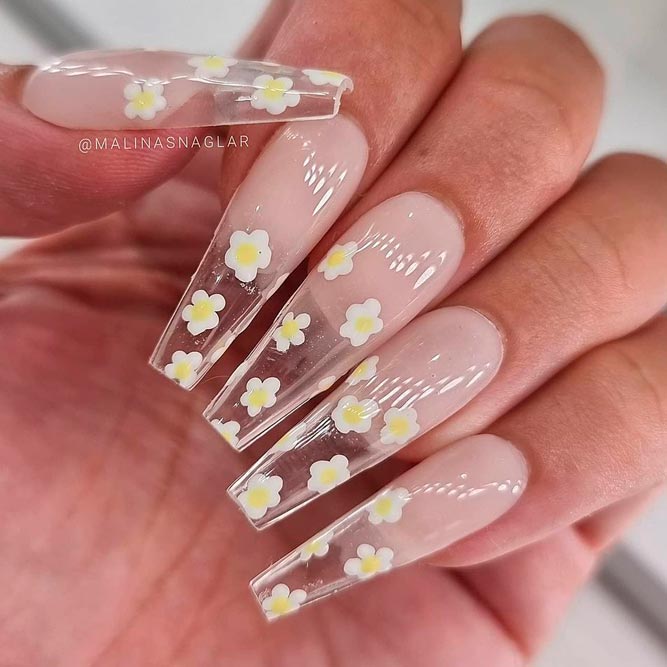 Floral Mani For Coffin Tip Nails