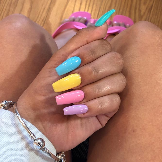 Summer Colorful Coffin Acrylic Nails