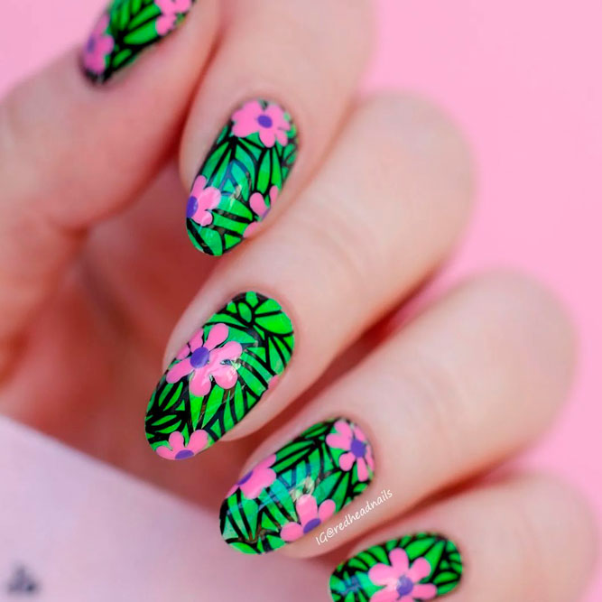 Tropical Flower for Summer Nails