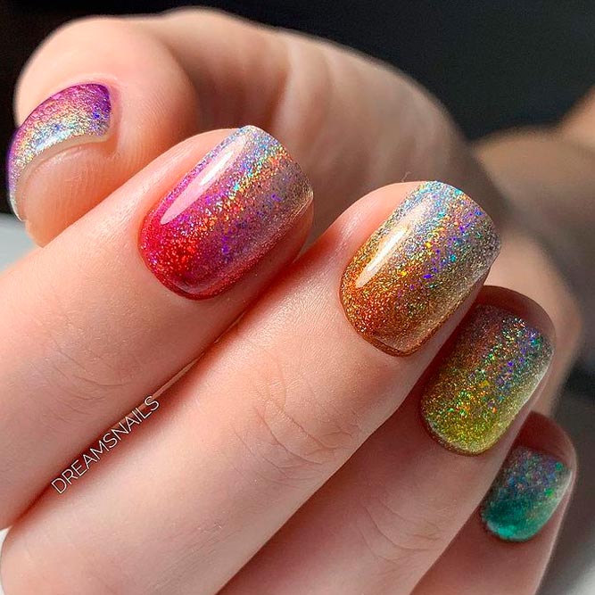 Colorful Ombre Nails with Glitter