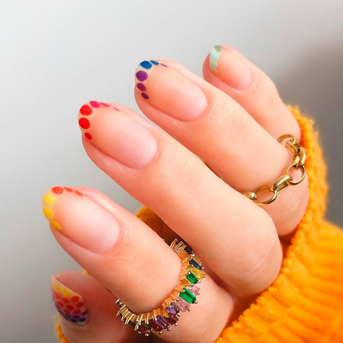 colorful short almond nails