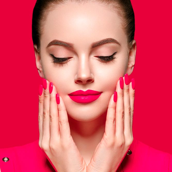 Bright Pink Lipstick Nails Shades