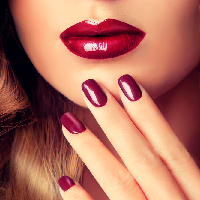 Burgundy Lipstick Matching Nails