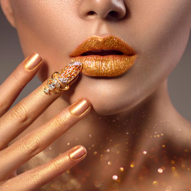 Gold Lipstick Nails Matching