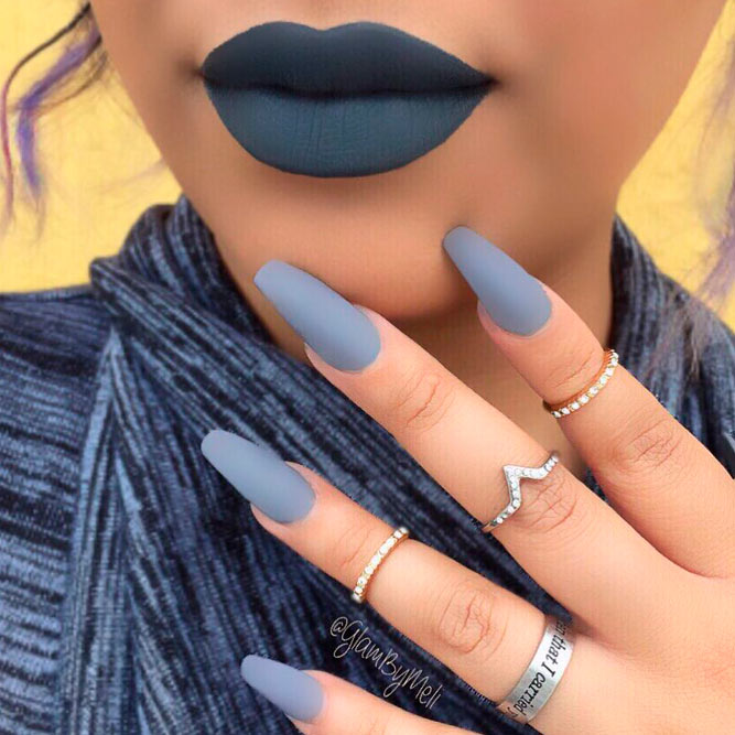 Matte Grey Lipstick Nails Matching