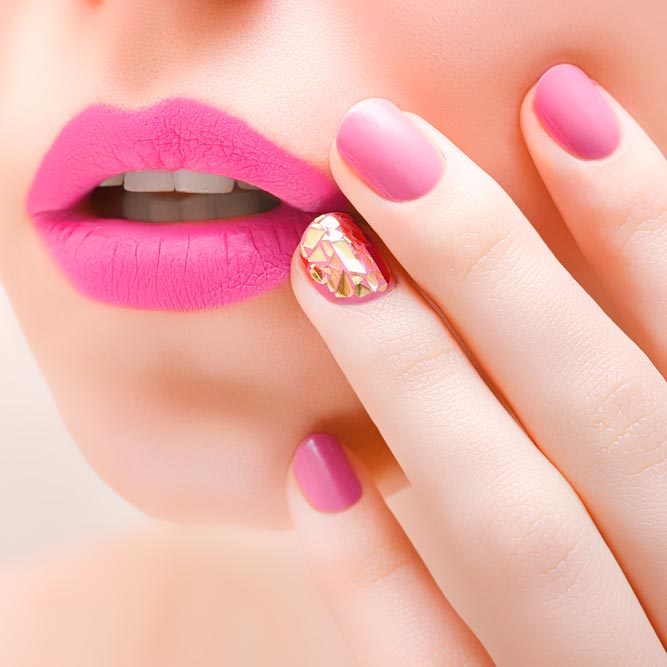 Matte Nude Pink Lipstick And Matching Nail Polish