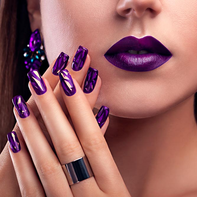 Purple Matching Lipstick and Nail Polish