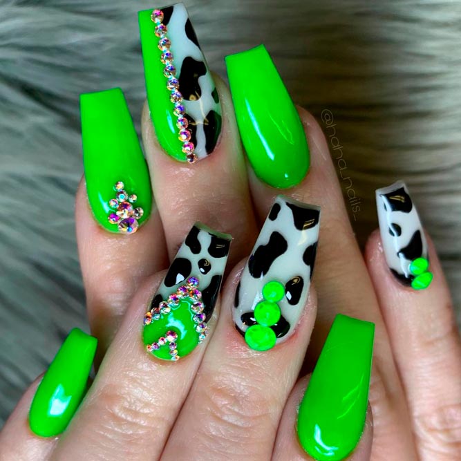 Neon Green Nails with Black Color