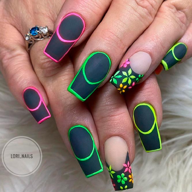 Neon Green and Black Nails