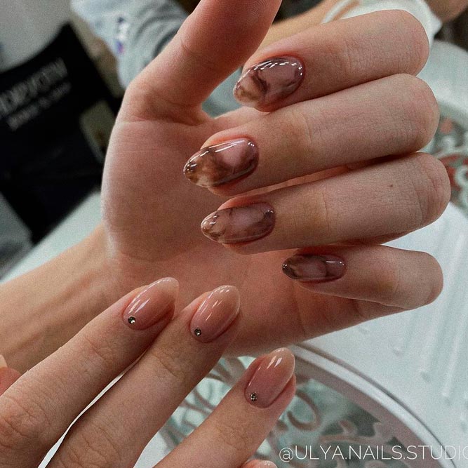 Brown Marble Oval Nails
