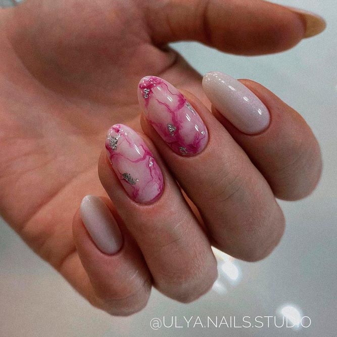 Pinky Marble Oval Nails