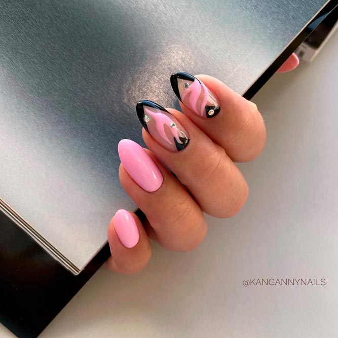 Baby Pink Nails with Black