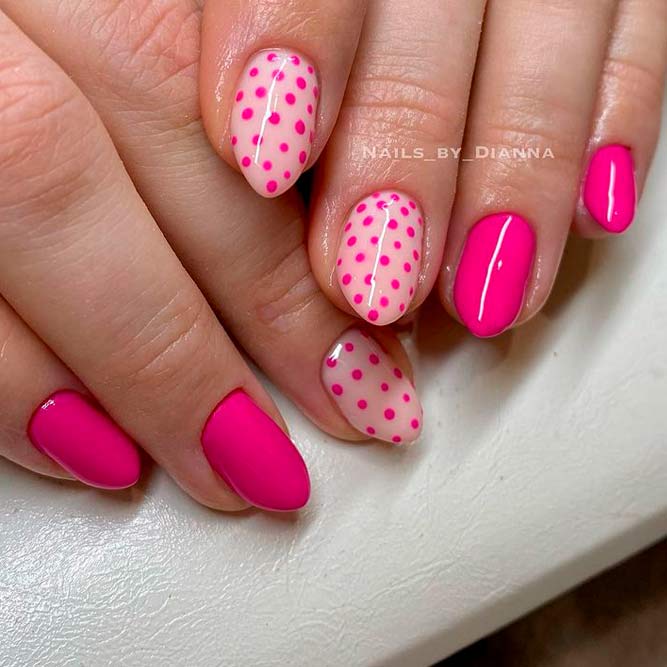 Neon Pink Nails with Dots